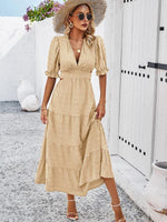 Maxi Jurk met V-hals en Volume Mouwen - Maxi Dresses - Jurkjes.co