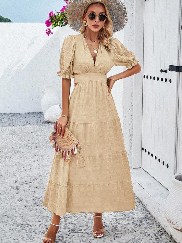 Maxi Jurk met V-hals en Volume Mouwen - Maxi Dresses - Jurkjes.co