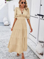 Maxi Jurk met V-hals en Volume Mouwen - Maxi Dresses - Jurkjes.co