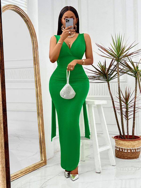 Maxi Jurk met V-hals en Zijslit - Maxi Dresses - Jurkjes.co
