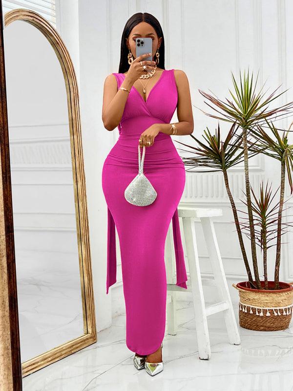 Maxi Jurk met V-hals en Zijslit - Maxi Dresses - Jurkjes.co