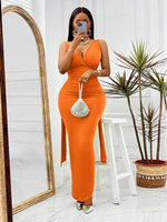 Maxi Jurk met V-hals en Zijslit - Maxi Dresses - Jurkjes.co