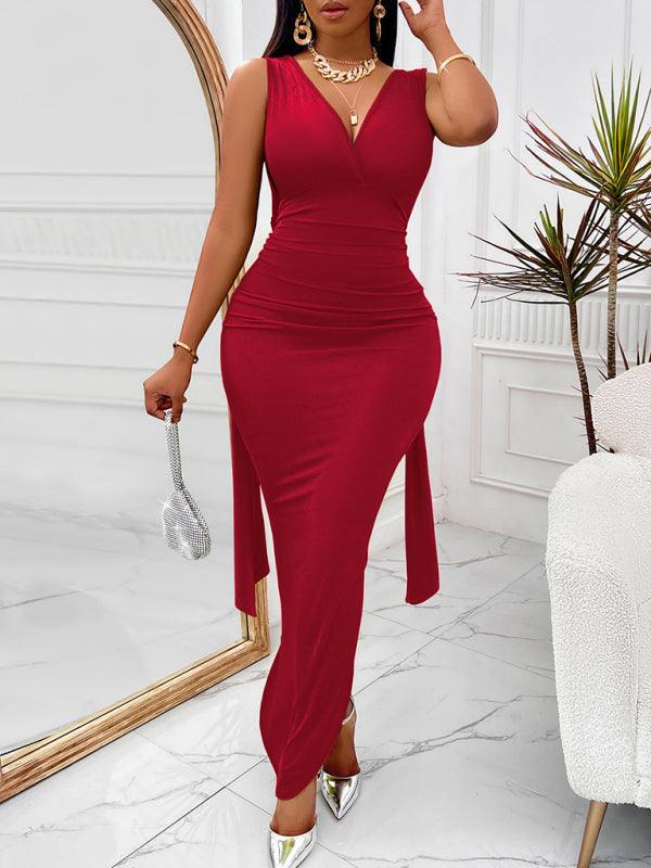 Maxi Jurk met V-hals en Zijslit - Maxi Dresses - Jurkjes.co
