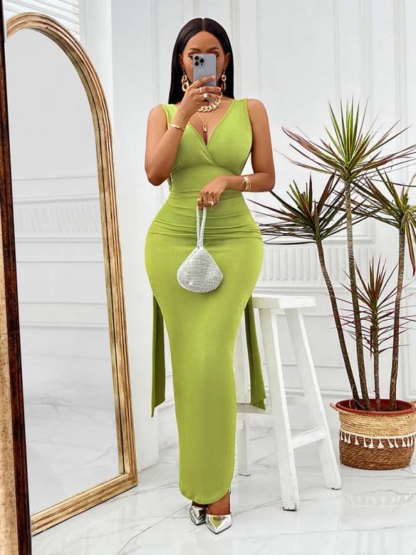 Maxi Jurk met V-hals en Zijslit - Maxi Dresses - Jurkjes.co