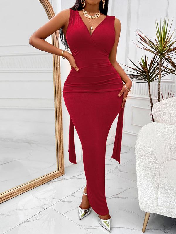 Maxi Jurk met V-hals en Zijslit - Maxi Dresses - Jurkjes.co