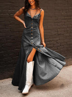 Maxi Jurk met Verweerd Denim en Knopen - Maxi Dresses - Jurkjes.co