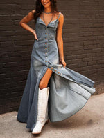 Maxi Jurk met Verweerd Denim en Knopen - Maxi Dresses - Jurkjes.co