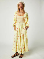 Maxi Jurk met Vierkante Hals en Bloemenborduursel - Maxi Dresses - Jurkjes.co