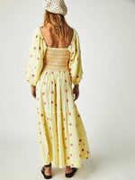 Maxi Jurk met Vierkante Hals en Bloemenborduursel - Maxi Dresses - Jurkjes.co