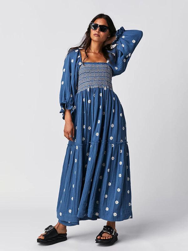 Maxi Jurk met Vierkante Hals en Bloemenprint - Midi Dresses - Jurkjes.co