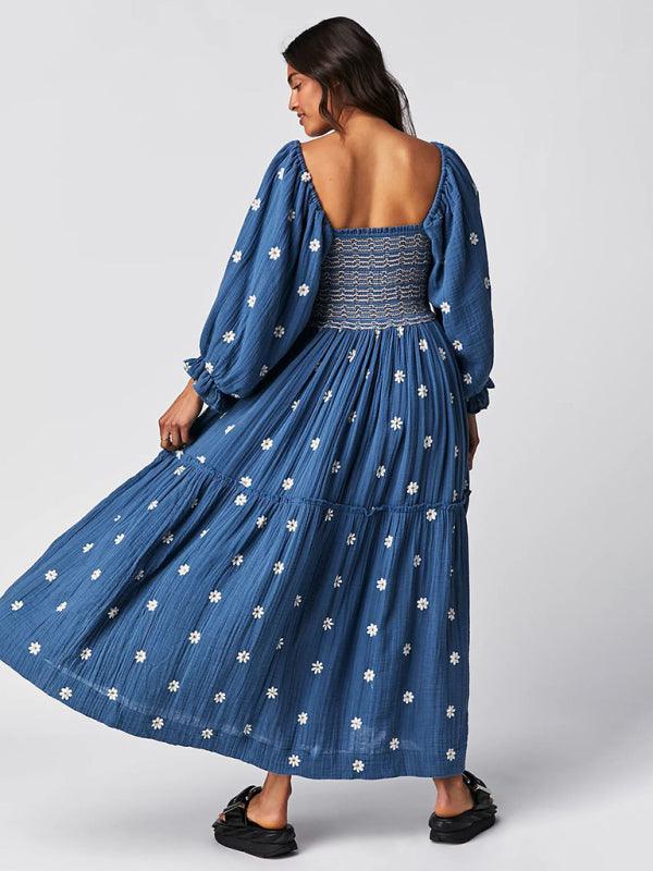 Maxi Jurk met Vierkante Hals en Bloemenprint - Midi Dresses - Jurkjes.co