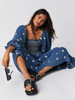 Maxi Jurk met Vierkante Hals en Bloemenprint - Midi Dresses - Jurkjes.co