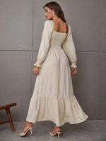 Maxi Jurk met Vierkante Hals en Gelaagde Rok - Maxi Dresses - Jurkjes.co