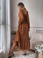 Maxi Jurk met Vierkante Hals en Gelaagde Rok - Maxi Dresses - Jurkjes.co