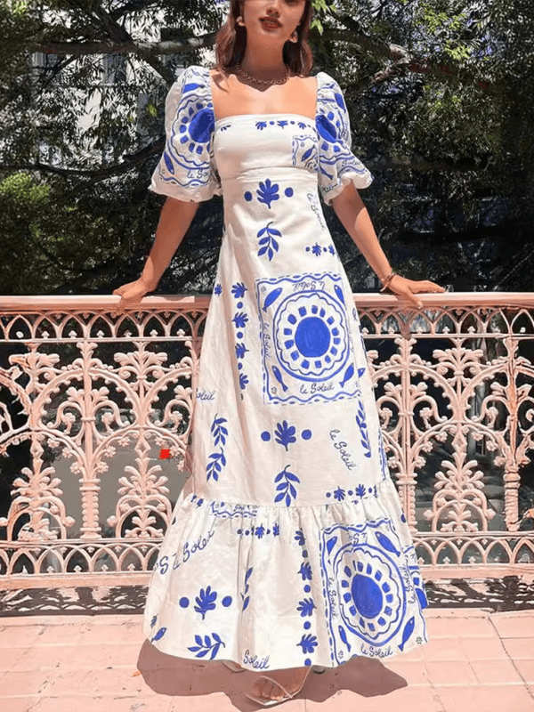 Maxi Jurk met Vierkante Hals en Geometrisch Design - Group9 - Jurkjes.co