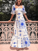 Maxi Jurk met Vierkante Hals en Geometrisch Design - Group9 - Jurkjes.co