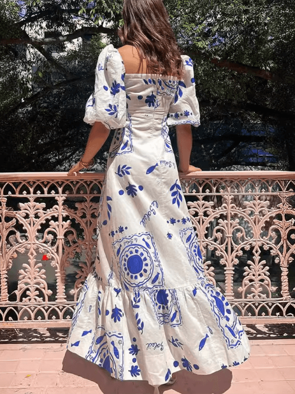 Maxi Jurk met Vierkante Hals en Geometrisch Design - Group9 - Jurkjes.co