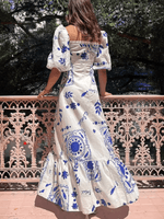 Maxi Jurk met Vierkante Hals en Geometrisch Design - Group9 - Jurkjes.co