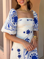 Maxi Jurk met Vierkante Hals en Geometrisch Design - Group9 - Jurkjes.co