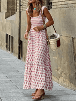 Maxi Jurk met Vierkante Hals en Geometrisch Patroon - Maxi Dresses - Jurkjes.co