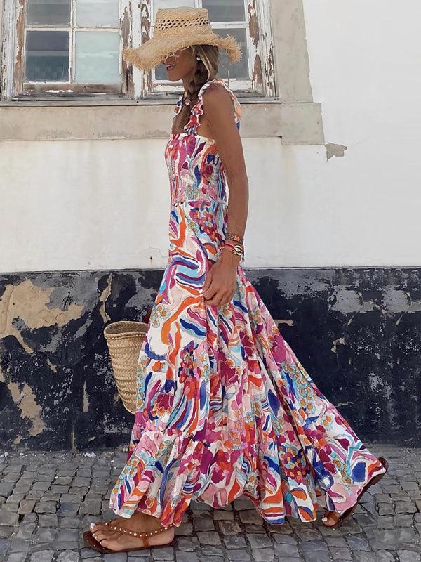 Maxi Jurk met Vierkante Hals en Geometrisch Patroon - Maxi Dresses - Jurkjes.co