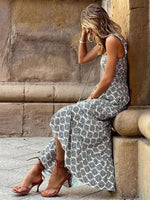 Maxi Jurk met Vierkante Hals en Geometrisch Patroon - Maxi Dresses - Jurkjes.co