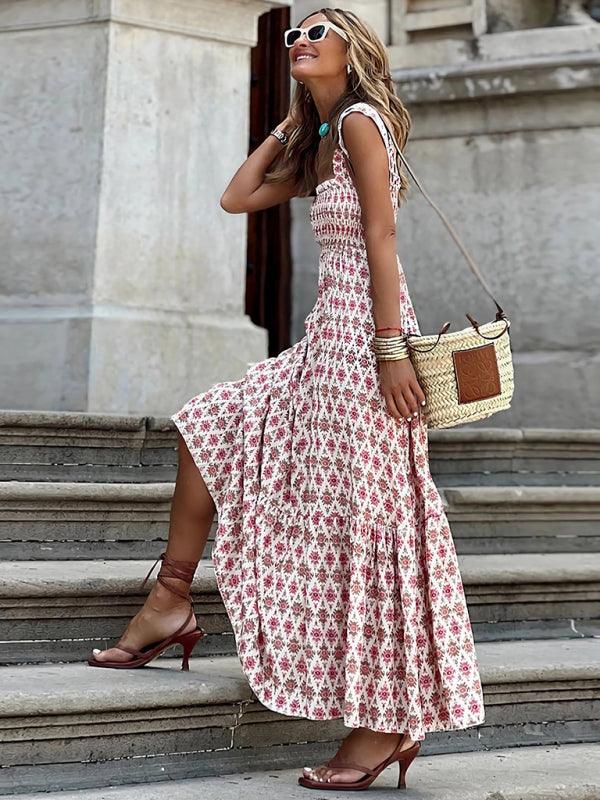 Maxi Jurk met Vierkante Hals en Geometrisch Patroon - Maxi Dresses - Jurkjes.co