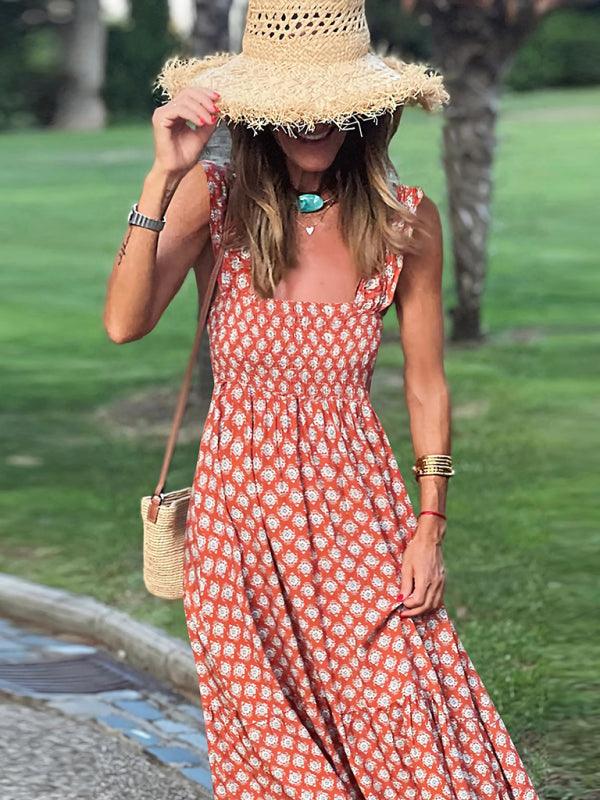 Maxi Jurk met Vierkante Hals en Geometrisch Patroon - Maxi Dresses - Jurkjes.co