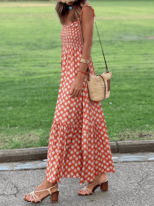 Maxi Jurk met Vierkante Hals en Geometrisch Patroon - Maxi Dresses - Jurkjes.co