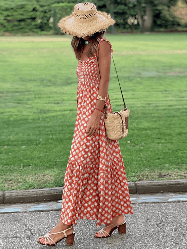 Maxi Jurk met Vierkante Hals en Geometrisch Patroon - Maxi Dresses - Jurkjes.co