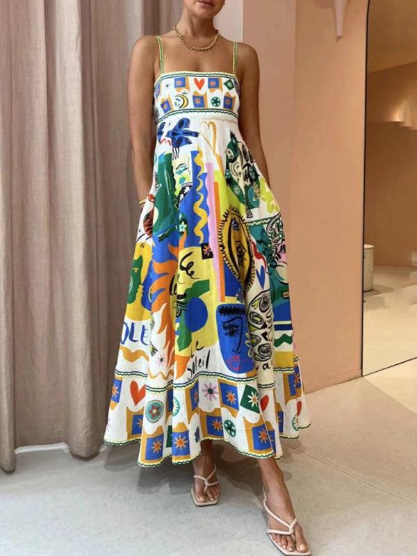 Maxi Jurk met Vierkante Hals en Graffiti Print - Group12 - Jurkjes.co