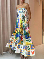 Maxi Jurk met Vierkante Hals en Graffiti Print - Group12 - Jurkjes.co