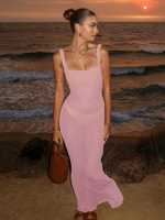 Maxi Jurk met Vierkante Hals en Mesh - Group6 - Jurkjes.co