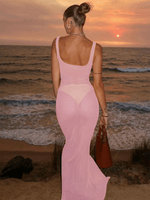 Maxi Jurk met Vierkante Hals en Mesh - Group6 - Jurkjes.co