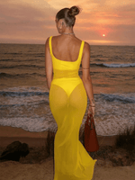 Maxi Jurk met Vierkante Hals en Mesh - Group6 - Jurkjes.co