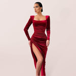 Maxi Jurk met Vierkante Hals en Velvet - Midi Dresses - Jurkjes.co