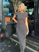 Maxi Jurk met Zijsplit en Effen Kleur - Maxi Dresses - Jurkjes.co