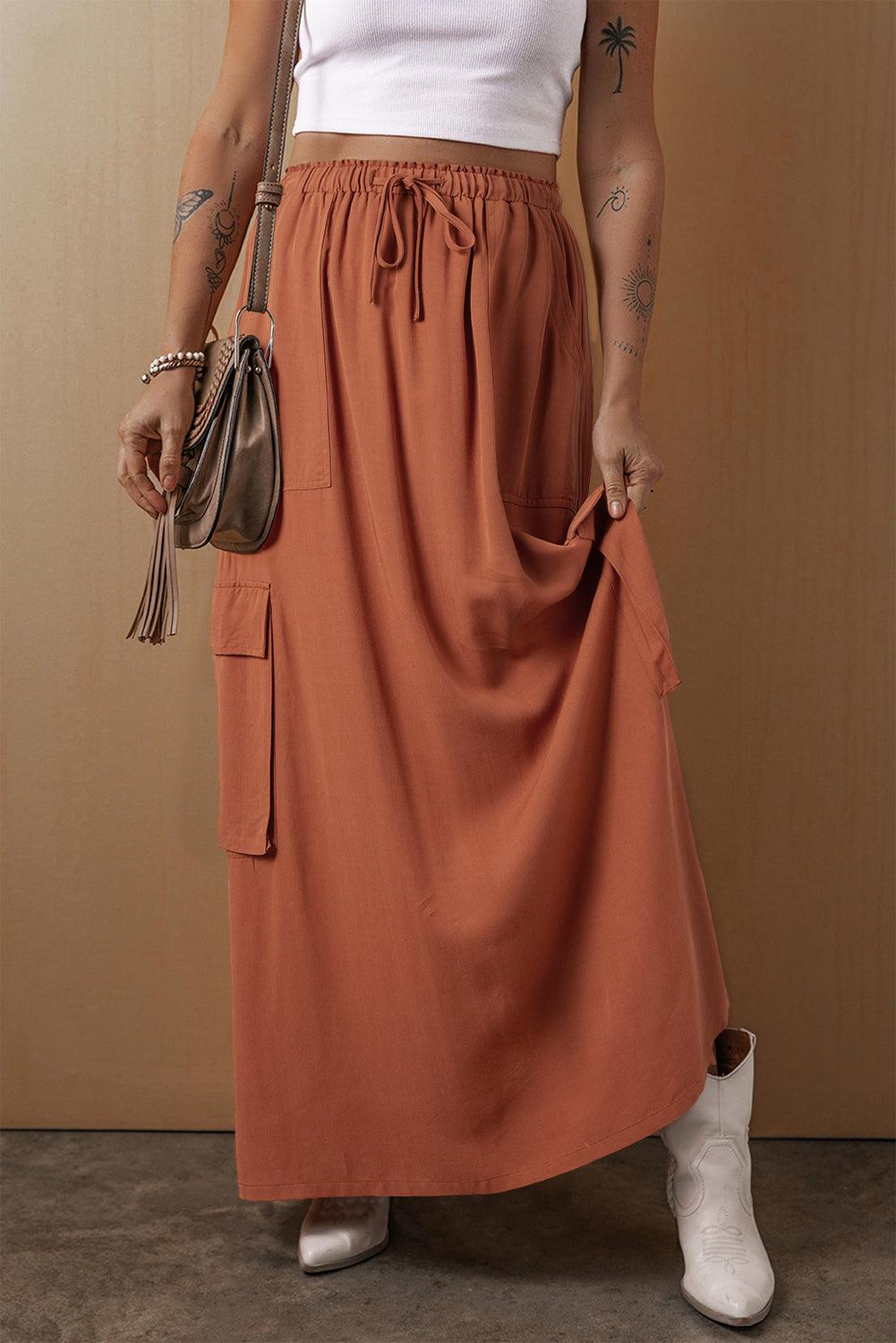 Maxi Rok met Cargo Zakken en Koord - Skirts & Petticoat - Jurkjes.co