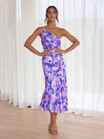 Midi Jurk met Asymmetrische Hals en Bloemenprint - Midi Dresses - Jurkjes.co