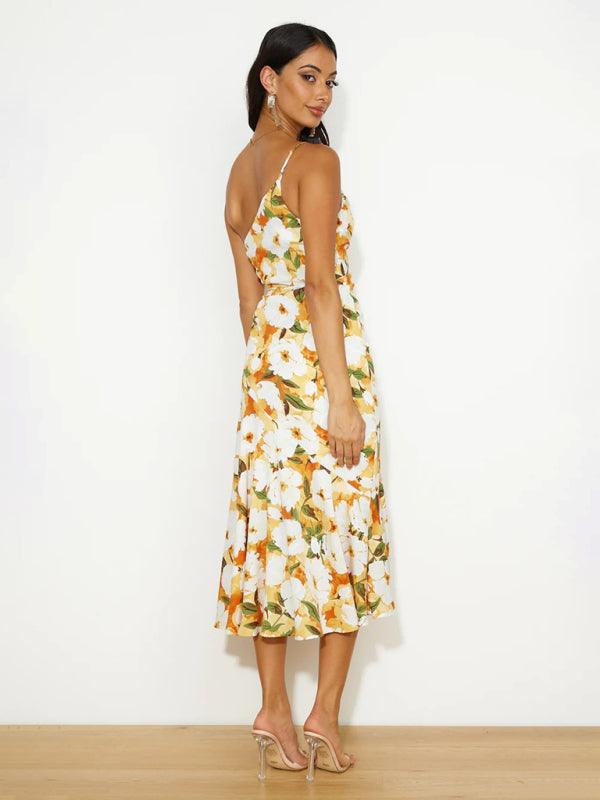 Midi Jurk met Asymmetrische Hals en Bloemenprint - Midi Dresses - Jurkjes.co