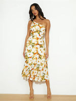 Midi Jurk met Asymmetrische Hals en Bloemenprint - Midi Dresses - Jurkjes.co