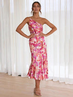 Midi Jurk met Asymmetrische Hals en Bloemenprint - Midi Dresses - Jurkjes.co