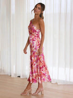 Midi Jurk met Asymmetrische Hals en Bloemenprint - Midi Dresses - Jurkjes.co