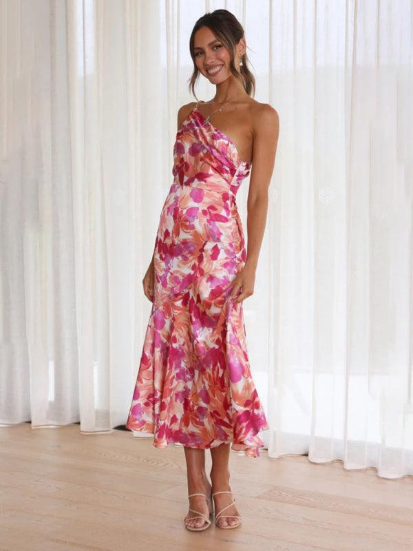 Midi Jurk met Asymmetrische Hals en Bloemenprint - Midi Dresses - Jurkjes.co
