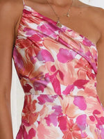 Midi Jurk met Asymmetrische Hals en Bloemenprint - Midi Dresses - Jurkjes.co