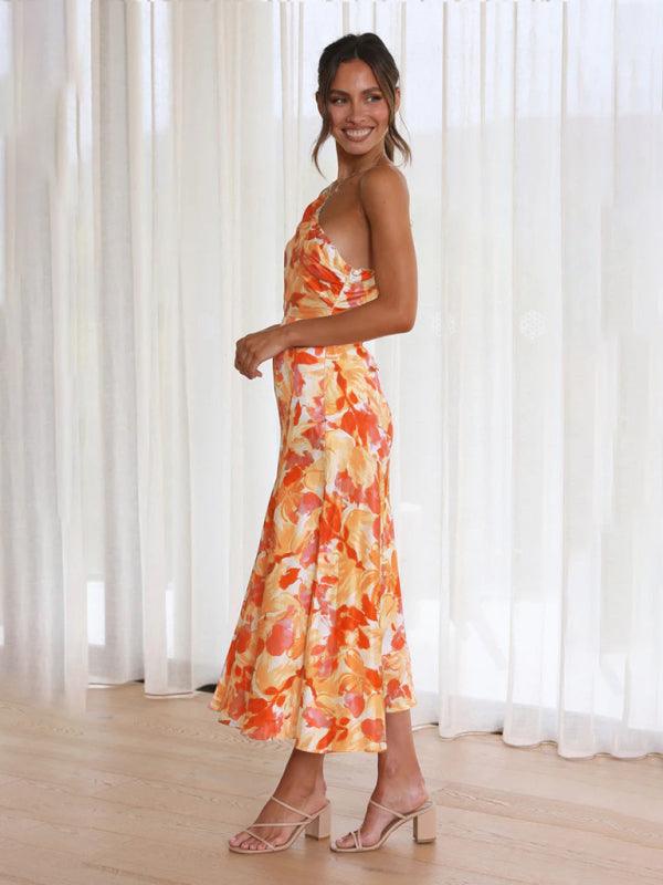 Midi Jurk met Asymmetrische Hals en Bloemenprint - Midi Dresses - Jurkjes.co