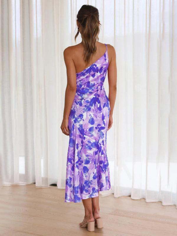 Midi Jurk met Asymmetrische Hals en Bloemenprint - Midi Dresses - Jurkjes.co
