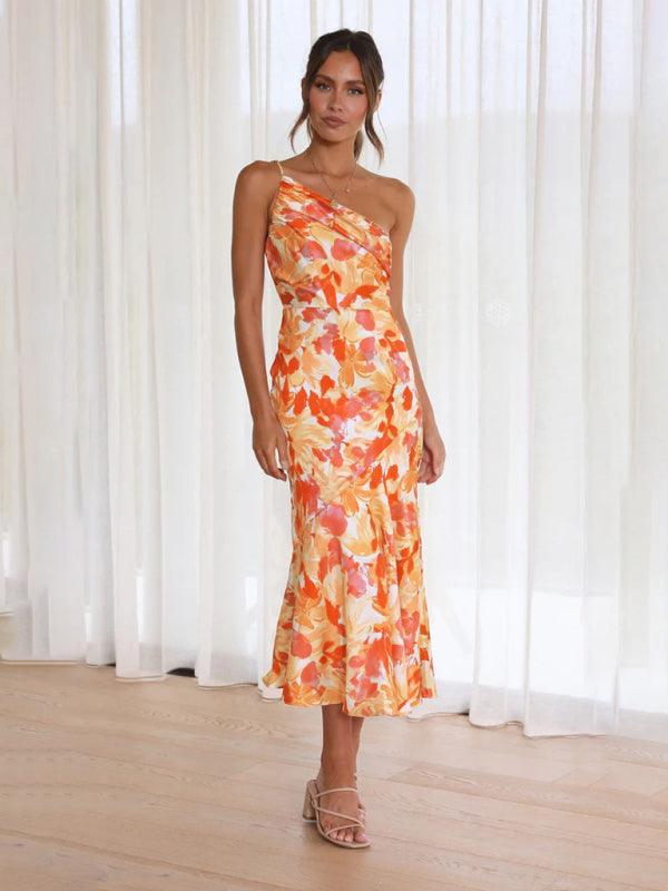 Midi Jurk met Asymmetrische Hals en Bloemenprint - Midi Dresses - Jurkjes.co