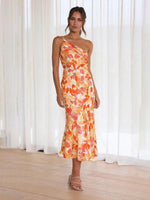 Midi Jurk met Asymmetrische Hals en Bloemenprint - Midi Dresses - Jurkjes.co