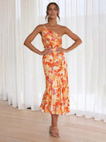 Midi Jurk met Asymmetrische Hals en Bloemenprint - Midi Dresses - Jurkjes.co